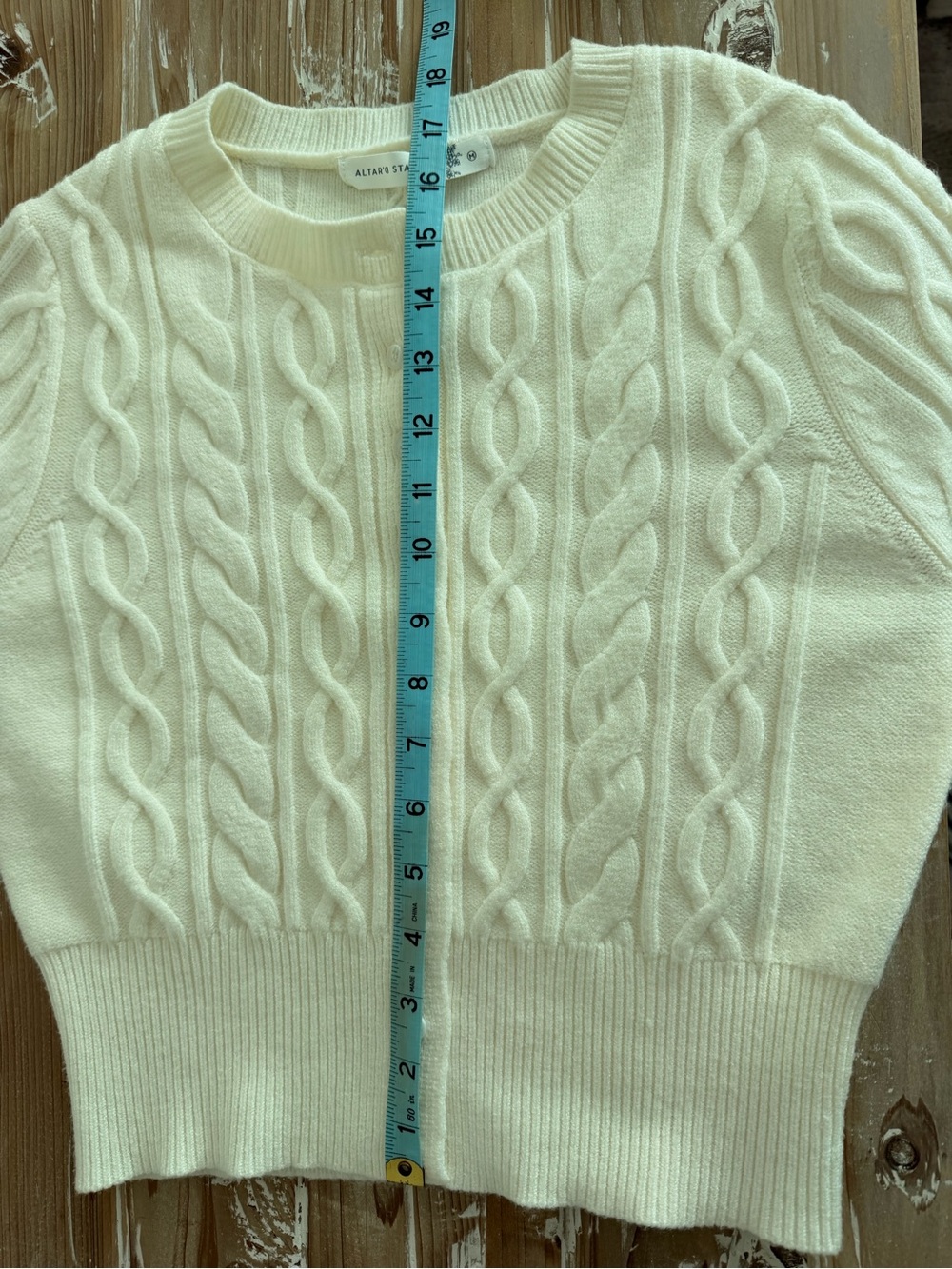 Altar'd State Cream Cable Knit Cropped Button Cardigan (Size Medium) - Picture 10 of 10